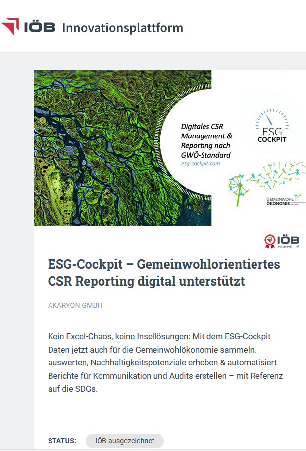 Das ESG-Cockpit mit dem Gemeinwohl-Modul auf der IÖB-Plattform - ausgezeichnet!